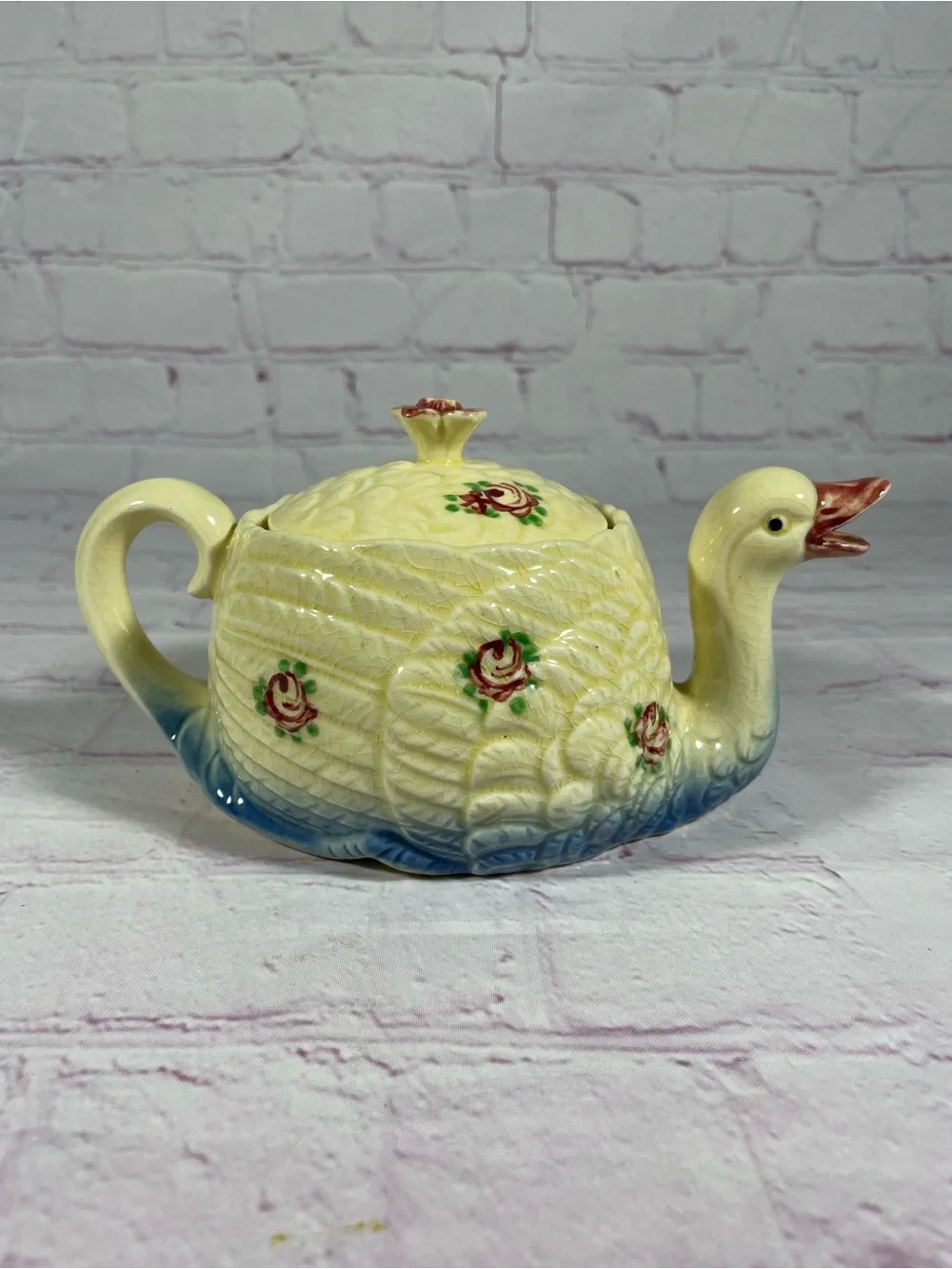 Vintage 1920’s-1930’s Marutomoware Ceramic Floral Swan Teapot Made in Japan